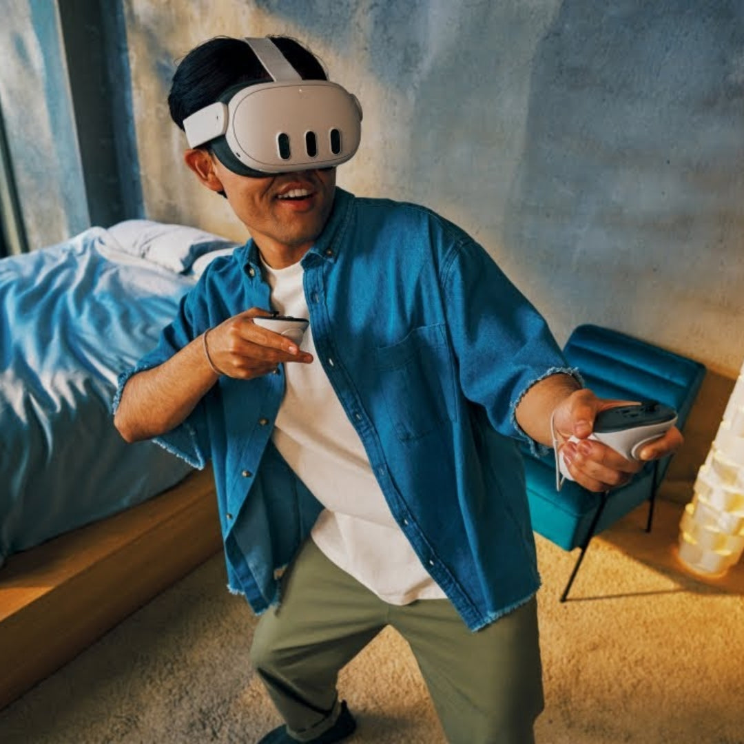 meta quest 3 in use by a men playing vr games
